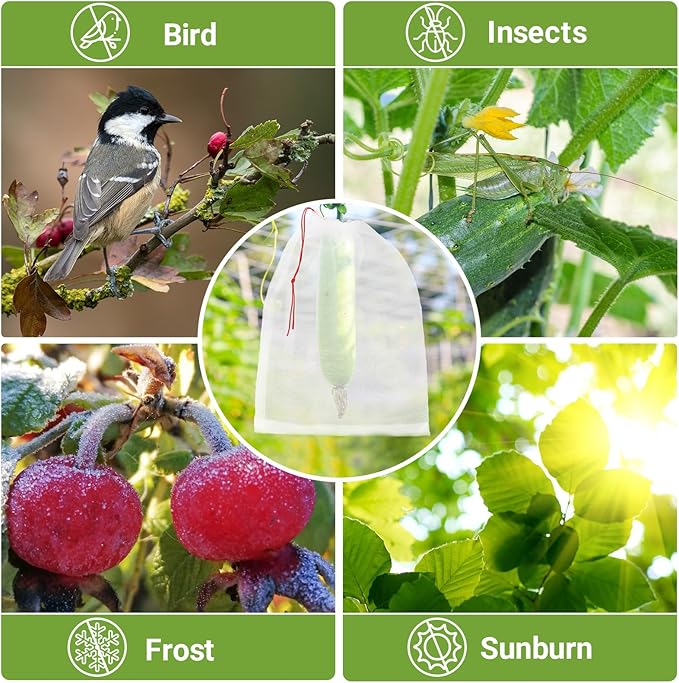 50 PCS Fruit Protection Bags, Enpoint 10x14 Inch Reusable Garden Netting Mesh Bag with Drawstrings, Plant Covers Protect Fruits Vegetables Tomato Apple Peach Trees