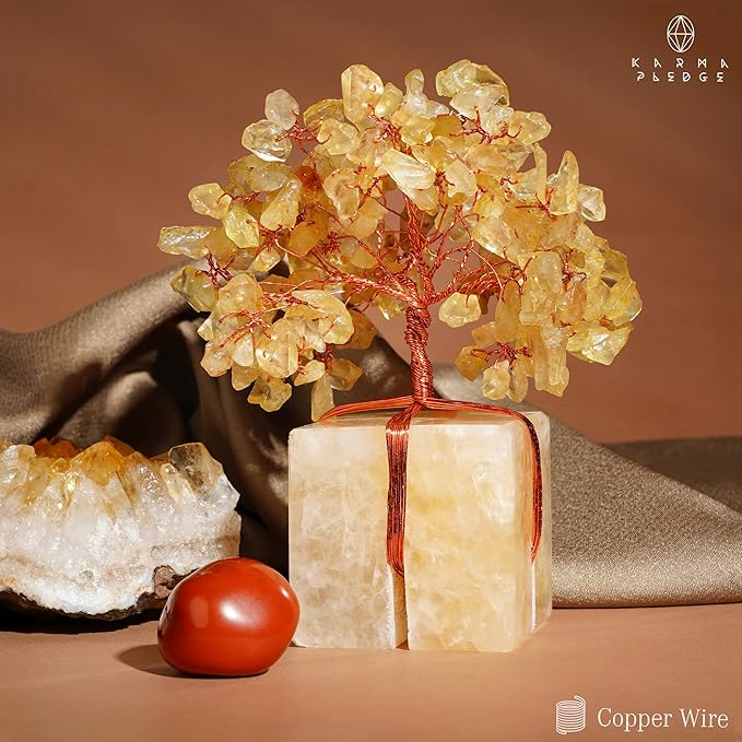 Crystal Tree for Birthday Gifts for Women, Handmade Raw Crystal Base Citrine Chakra Healing Crystal Tree of Life for Positive Energy, Money, Good Luck, Christmas Décor, Home and Office Decor