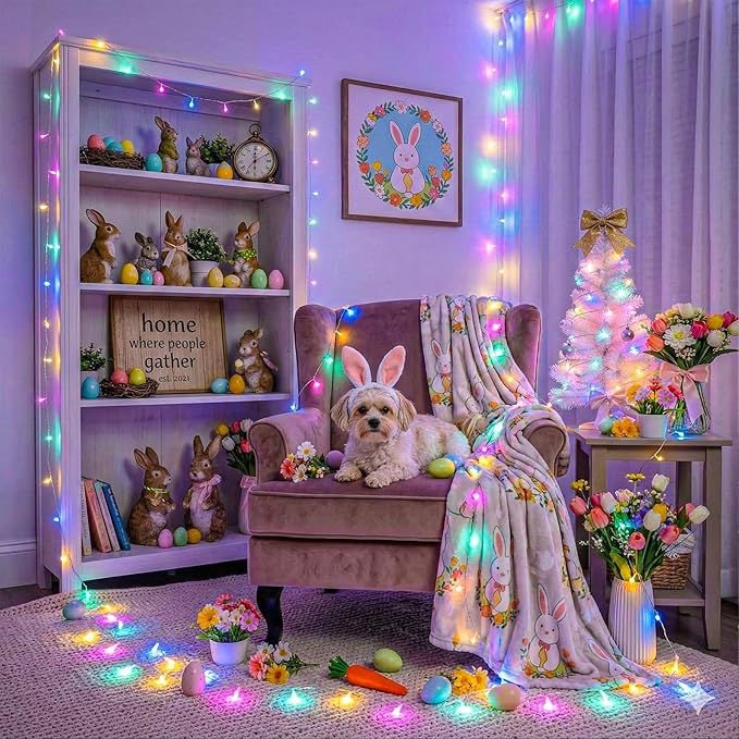 40ft 120 LED Easter String Lights 8 Modes Clear Wire Connectable Twinkle Fairy Light Plug in for Bedroom Wedding Party Easter Christmas Decorations, Pastel