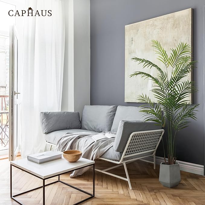 CAPHAUS 7FT Artificial Palm Tree Potted, Realistic Fake Palm Plant for Indoor & Outdoor, UV Resistant Low Maintenance Faux Tree for Home Office, Living Room, Covered Patio Decor
