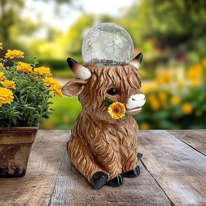 HONGLAND Highland Cow Solar Outdoor Statues for Garden, Outside Decor with Color Changing Lights for Yard Lawn Ornaments Porch Patio Balcony Home Farmhouse, Birthday Gifts for Grandma Mom Women