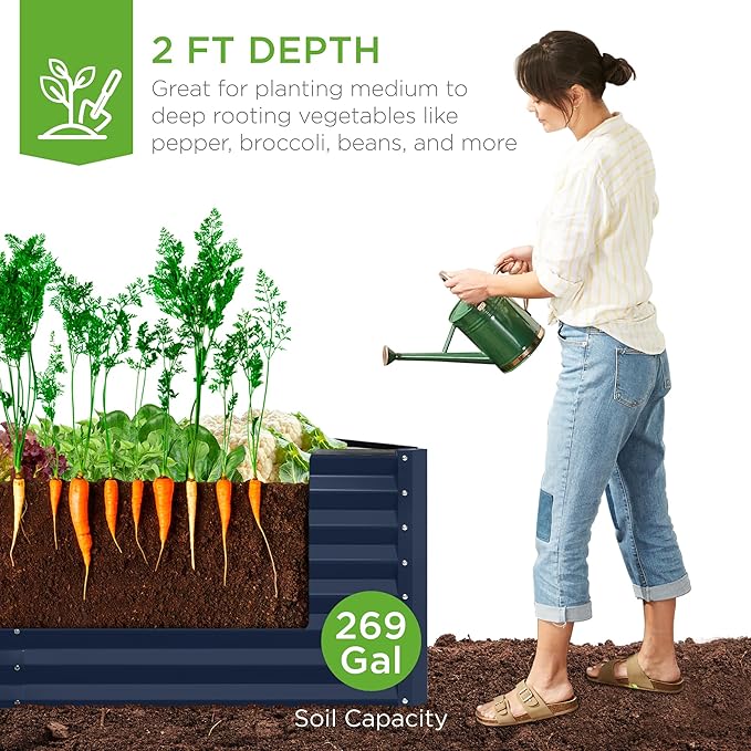 Best Choice Products 6x3x2ft Outdoor Metal Raised Garden Bed, Deep Root Box Planter for Vegetables, Flowers, Herbs, and Succulents w/ 269 Gallon Capacity - Navy