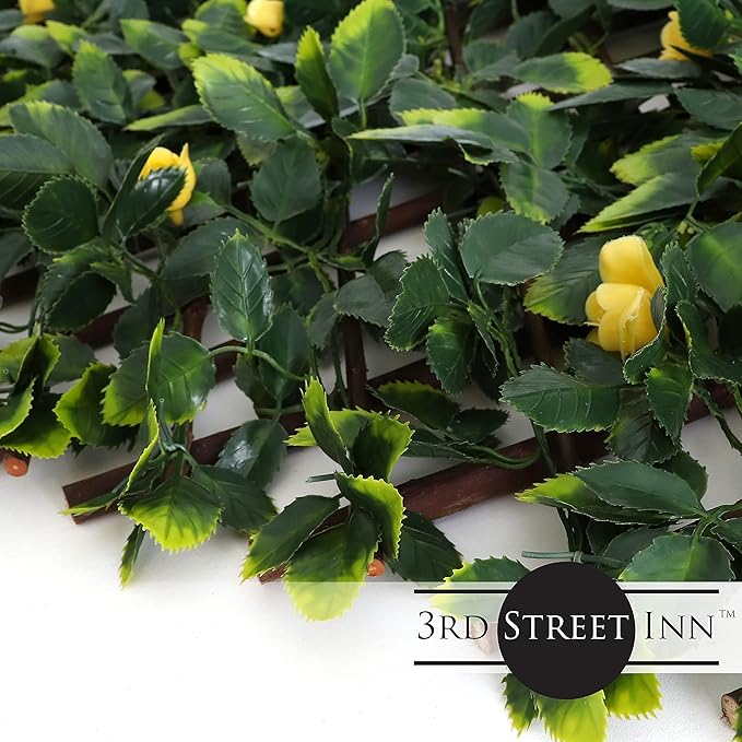 3rd Street Inn™ Leaf Trellis - Bamboo Greenery Panel - Boxwood and Ivy Privacy Fence Substitute - DIY Flexible Fencing (4, Yellow Rose Rattan)