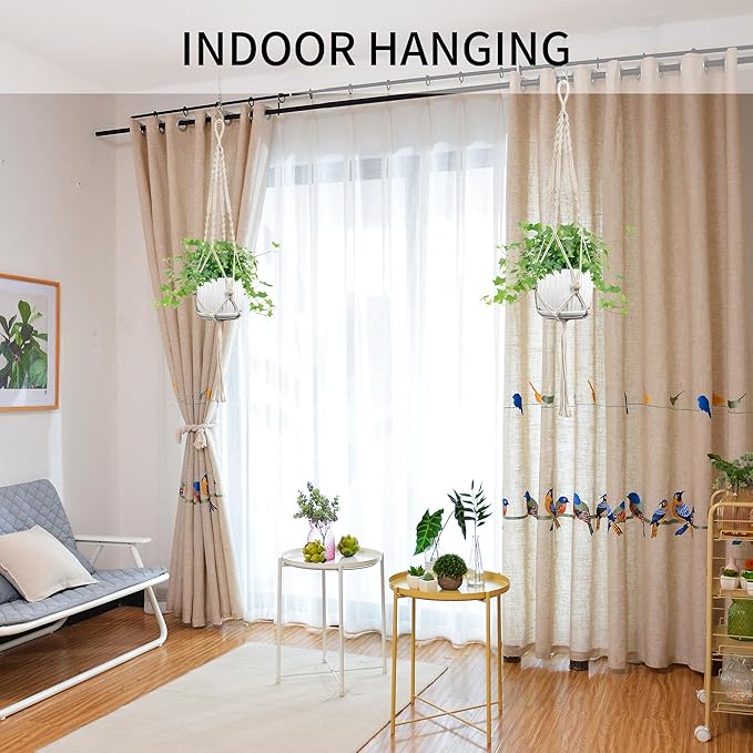 IDEEEPAN Macrame Plant Hanger - Fits 4 to 12 inches Pots for Indoor Outdoor, 44 Inch, 2 Pack, Ivory (POTS NOT Included)