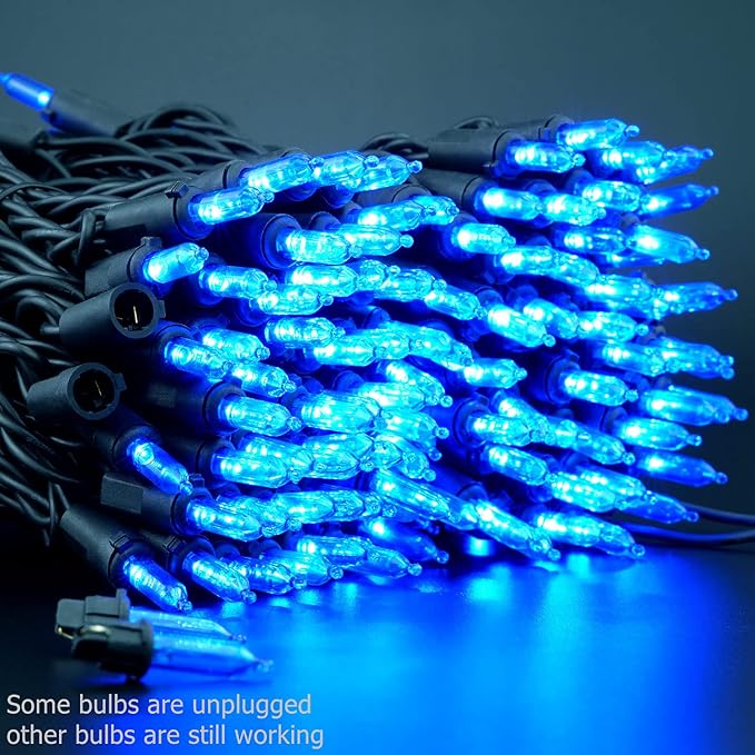 YULETIME 200 Blue LED Christmas Lights with Black Wire, Pack of 2 Strands 33 Feet 100 Lights UL Certified Holiday String Light Set