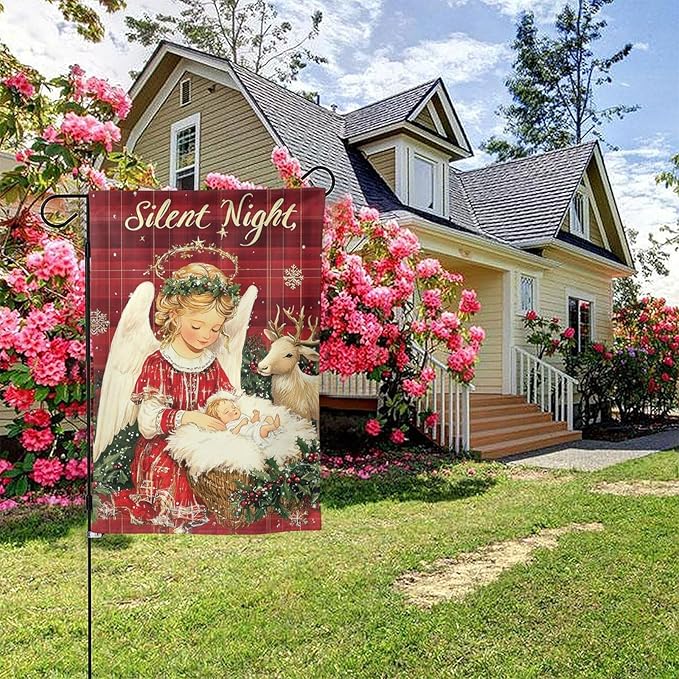 Christmas Angel Garden Flag 12x18 Inch Double Sided All-Weather Polyester Outdoor Flag For Patio Lawn Yard And Garden Welcome Decor