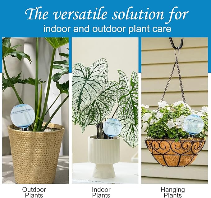 4 Pack Self Watering Globes 17oz Large Plant Watering Globes Top Fill, Self Water Planter Insert Indoor/Outdoor Plastic Water Bulbs Slow Release Terracotta for Plants, Blue