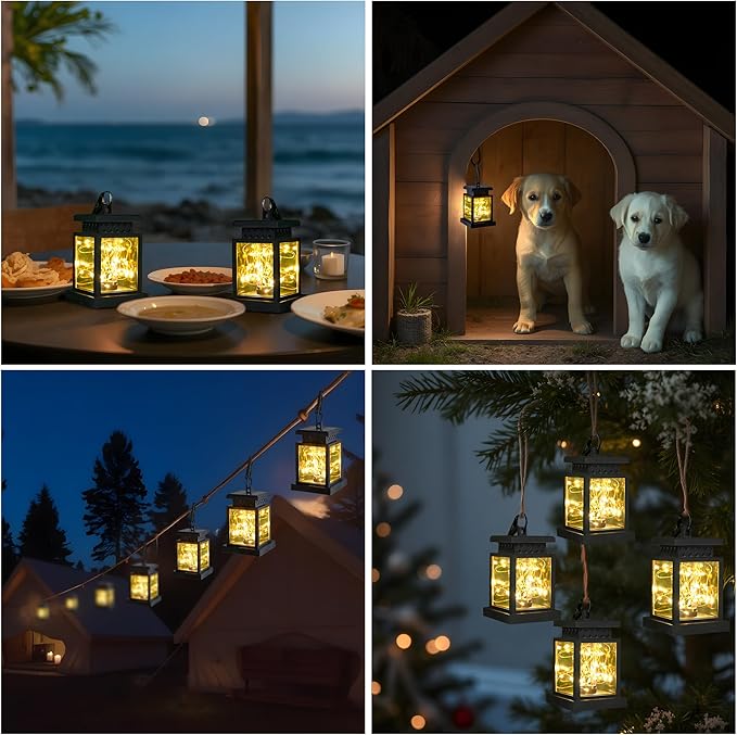 JHY DESIGN Set of 6 Solar Lantern Lights Outdoor Waterproof Solar Powered Table Lamp Hanging Lighting with Warm LED Fairy String Lights for Patio Garden Landscape Decoration Yard Lawn（with Clamp）