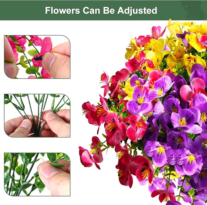 Artificial Flowers for Outdoor, 16 Bundle UV Realistic Fake Faux Plastic Flowers for Outside Indoor Porch Patio Window Box Planter Home Decor