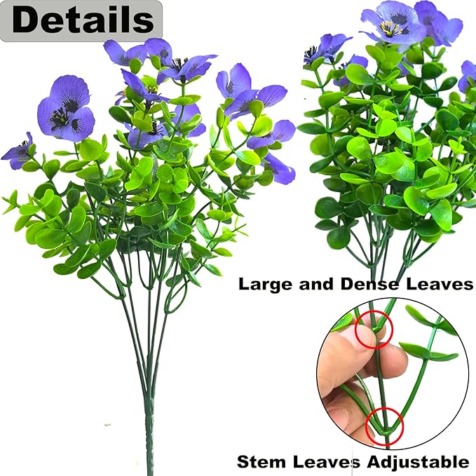 Thinktral Artificial Flowers for Outdoors Fake Plants, 12pcs Fake Flowers Artificial Plants Outdoor UV Resistant,Silk Faux Flowers Shrubs Greenery Plants for Porch Garden Patio Window Box Decor