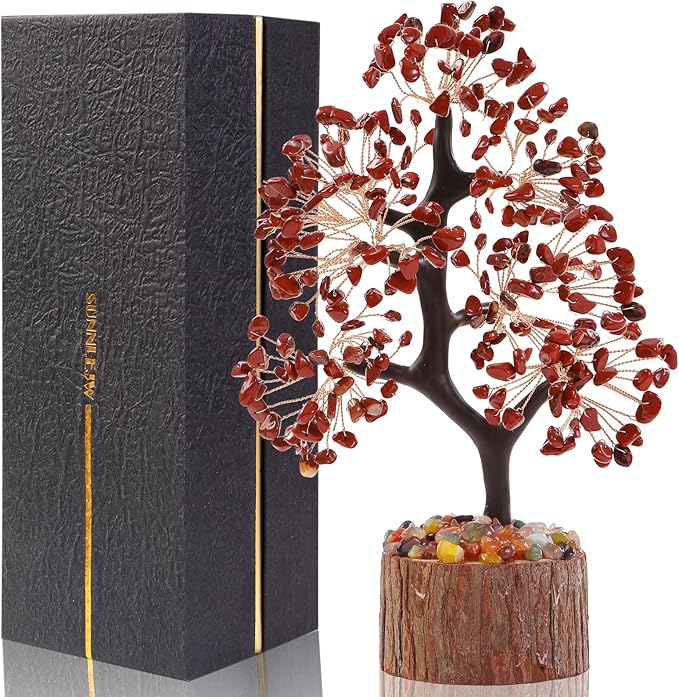 Crystal Tree of Life Red Chakra Stone, Birthday Gifts for Women, Mon, Gifts for Sister,Feng Shui Office Decor Tree for Postive Energy, Money, Good Luck, Christmas Decor, Spiritual Gifts
