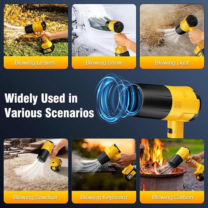 Leaf Blower Cordless, Handheld Leaf Blower with 2 X 4.0Ah Battery and Charger, 6 Speed Modes, Lightweight Blowers for Lawn Care, Patio, Yard, Dust,Blowing Leaves,Snow,Yellow