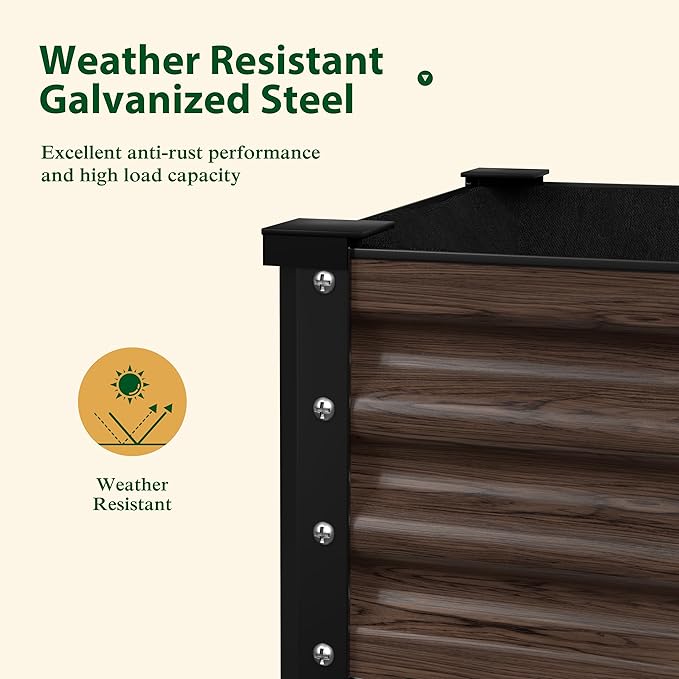 MUPATER 48" L x 24" W x 32" H Galvanized Steel Raised Garden Bed, Large Metal Elevated Raised Planter Box with Legs & Detachable Black Liner for Backyard, Garden, Balcony, Rustic