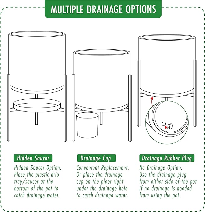 D'vine Dev Modern Black Plants Pot Cylinder Planter with Heavy Duty Stand, Large 12 Inch Pot, 17.6 Inch with Stand Height, 96-T-B-3