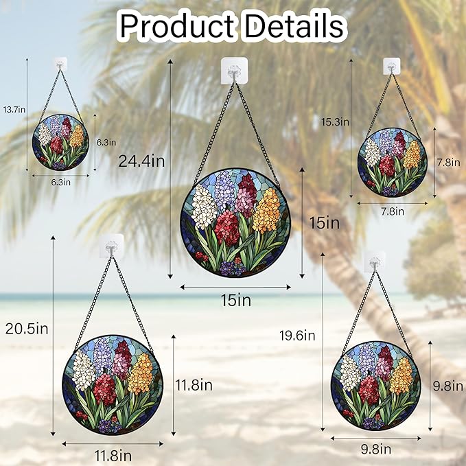 DASTOLL Stained Glass Window Hanging, Colorful Hyacinth Flowers Suncatcher for Doors Window Home Plant Sun Catchers Decoration Mother's Day Birthday Gifts for Women, Men, and Mom 9.8x9.8 in