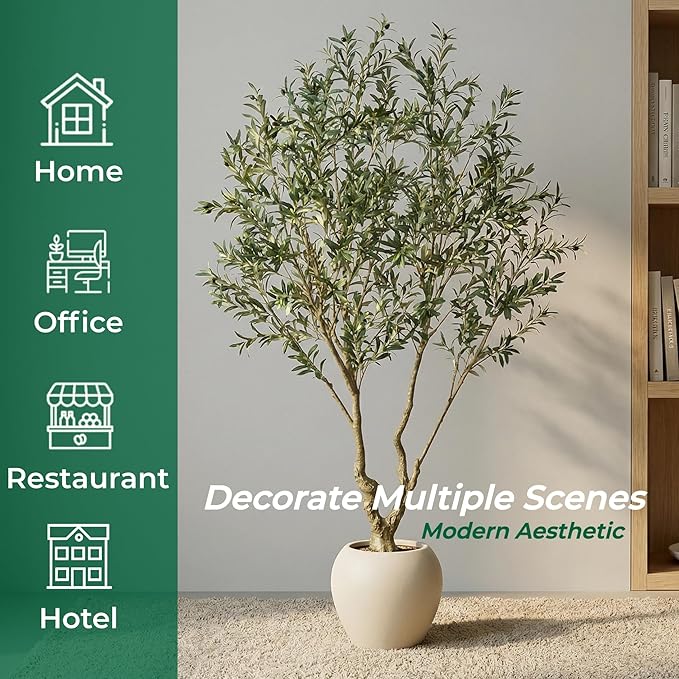 8.5ft Artificial Olive Tree in Pot, Large Faux Silk Tree with Lifelike Leaves & Fruits, Realistic Indoor Outdoor Fake Plant for Home Office Decor, Ready to Display