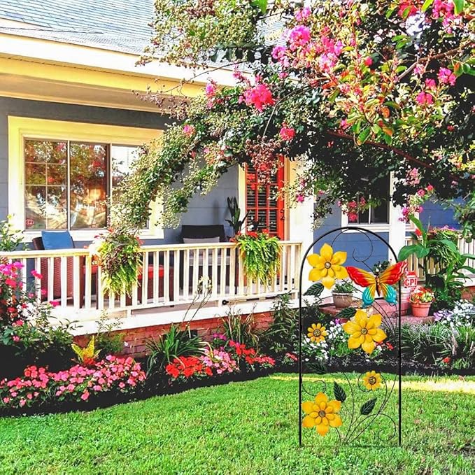 YEAHOME Garden Decor for Outside, 34" Flower Butterflies Decorative Garden Stakes for Spring Garden Decor, Metal Yard Art Stakes for Outdoor Lawn Backyard Porch Decorations