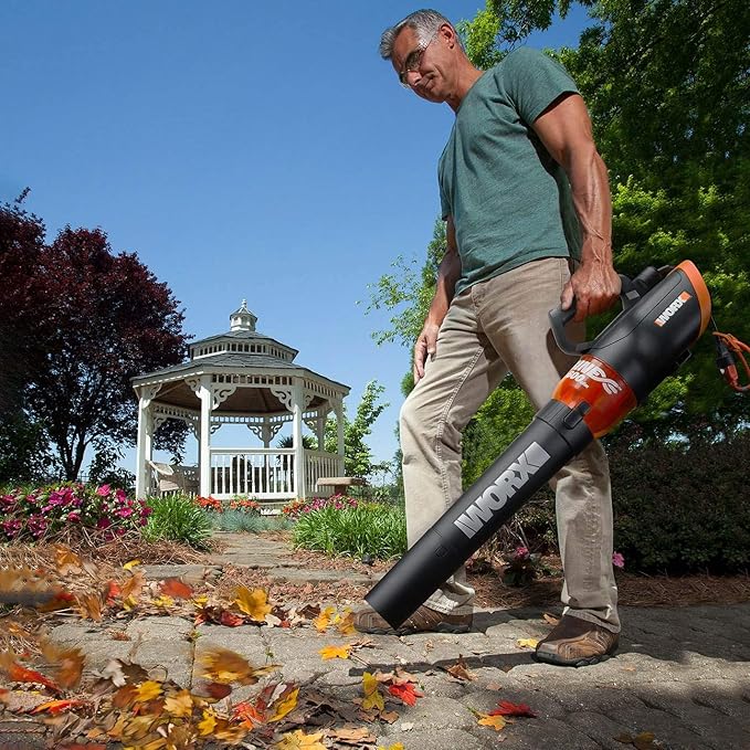 WORX 12 Amp Electric Leaf Blower, Turbine Blower for Lawn Care with 600 CFM & 2 Speed Control, Corded, WG520