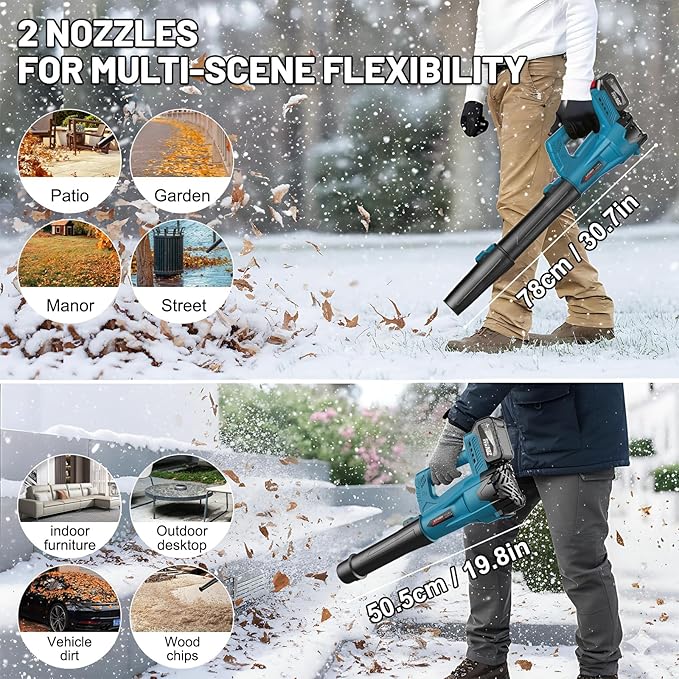 Leaf Blower Cordless with 2 x 4.0 Ah Battery and Charger, 160MPH/580CFM High Power Lightweight Handheld Electric Snow Blower with 2 Extended Tubes for Lawn, Yard, Leaves, Dust, Snow Care (Blue)