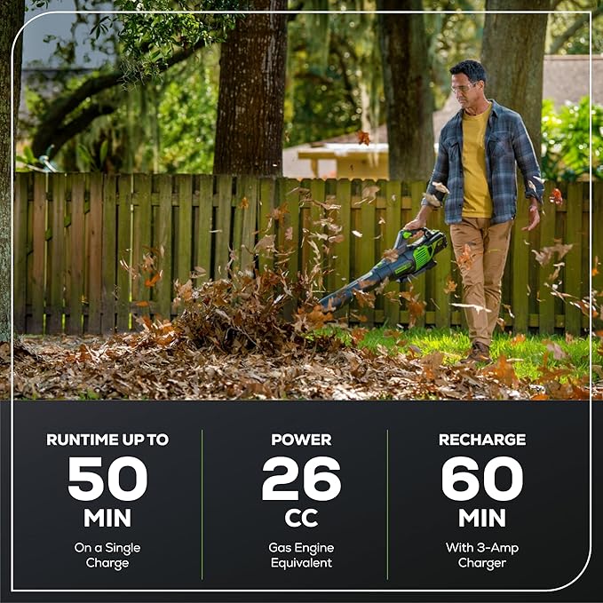 Greenworks 60V (610 CFM / 130 MPH) Cordless Leaf Blower, High Power, Lightweight & Quiet Operation for Wet Leaves, Driveways and Dense Gravel, Includes 2.5Ah Battery & 5A Rapid Charger
