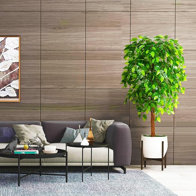 5ft Artificial Ficus Silk Tree (60in) with Plastic Nursery Pot Faux Tree, Fake Plant for Office House Farmhouse Living Room Home Decor (Indoor/Outdoor)