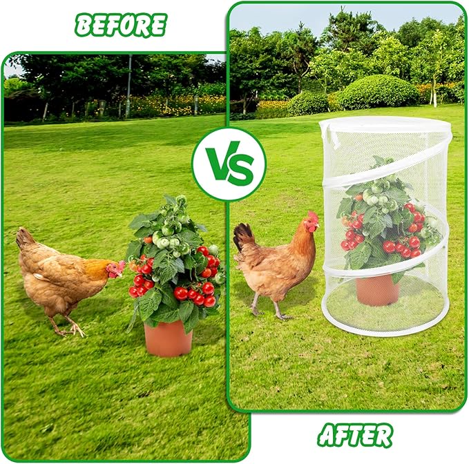 Zofylux 4 Pcs Pop Up Plant Cover Net,19”x 14”Round Foldable Plant Covers,Garden Plant Protectors with 16 Pcs Ground Stakes,Garden Mesh Covers for Outdoor and Indoor Plants