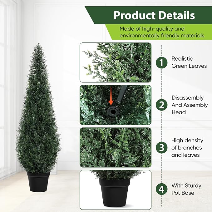 Artificial Trees for Outdoors, BUZIGUBY Artificial Cedar Topiary Trees, 4FT Topiary Trees Artificial Outdoors for Porch, Dense Arborvitae Tree for Front Door Patio Deck Balcony Yard Decor, 2 Pack