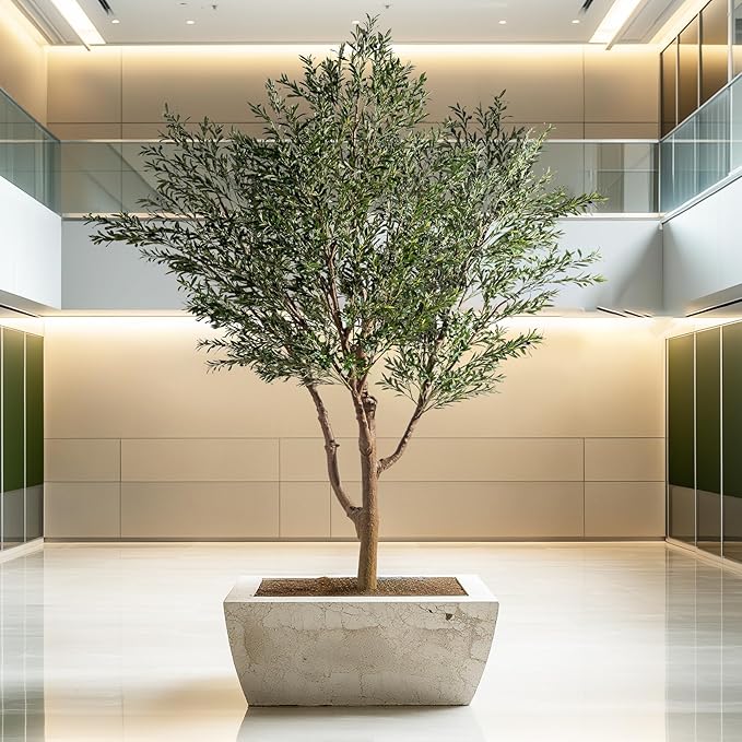 Erimda 11.5FT Artificial Olive Tree Tall Faux Silk Plant Tall Faux Olive Tree with Natural Wood Trunk & Lifelike Fruits Fake Potted Tree or Home Office Decor