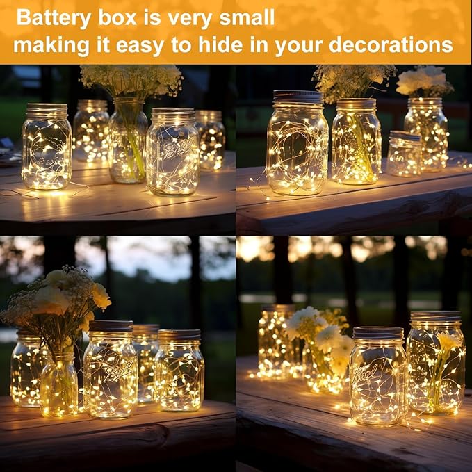 24 Pack Mini Fairy Lights Battery Operated - Long Lasting CR2032 Battery, 6.6ft 20 LED Warm White String Lights for Wedding Centerpieces, Crafts, Mason Jars Decor