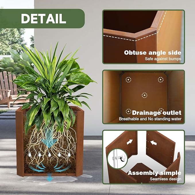 GJWCVL Corten Steel Planter Box-20"x20"x20"-Large Square Planter Matel -Outdoor Indoor- Heavy Duty Rustic Tall Planter Flower Pot Commercial Residential for Patio Porch Deck Home Backyard