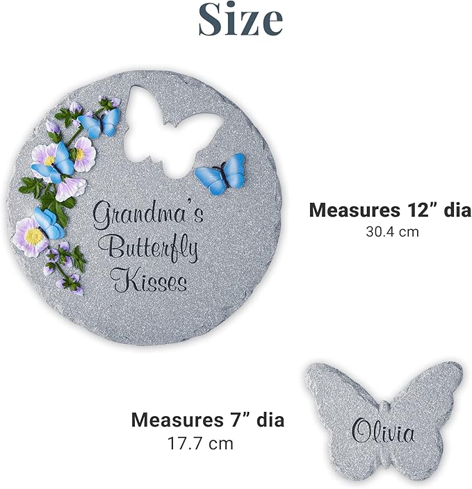 Let's Make Memories Personalized Garden Décor - Custom Garden Stone - Indoor/Outdoor - for Mom or Grandma - for Her - Engraved - Durable Resin - Butterfly Stone