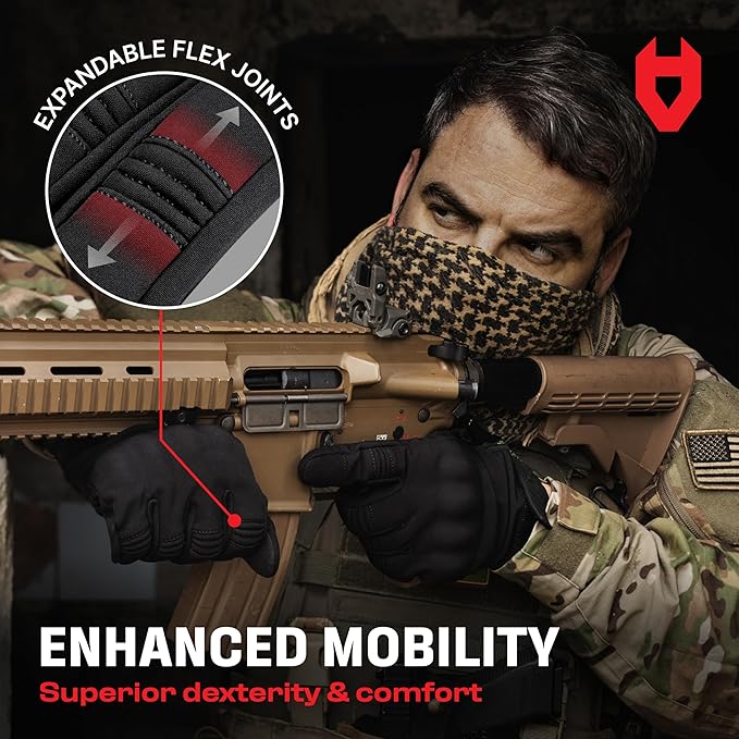 NoCry Water Resistant Tactical Shooting Gloves for Men with Soft Padded Knuckle Guards and Reinforced Palm with Non-Slip Grip — Ideal Heavy Duty Black Airsoft Gloves