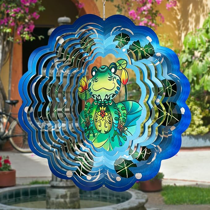 Frog Wind Spinners 3D Hanging Frog Statues Ornament Gifts for Women Mom Grandma,12inch Metal Wind Kinetic Sculpture for Outdoor&Indoor Decor, Yard Art, Garden Decoration