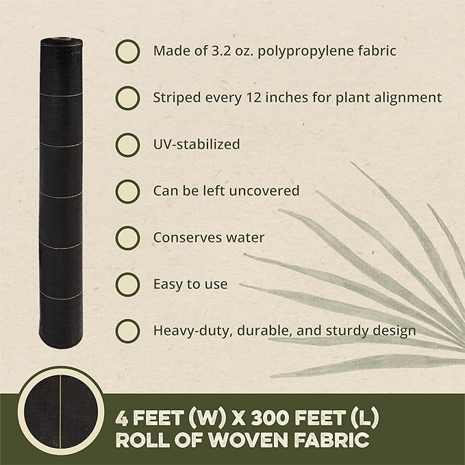 DeWitt 8-Pack Sunbelt Weed Barrier Fabric 3.2 oz, 4 x 300 Feet – Heavy-Duty Ground Cover Mat for Greenhouse Floors, Garden Rows, Raised Beds, Yard Gardening, and Outdoor Landscape Protection