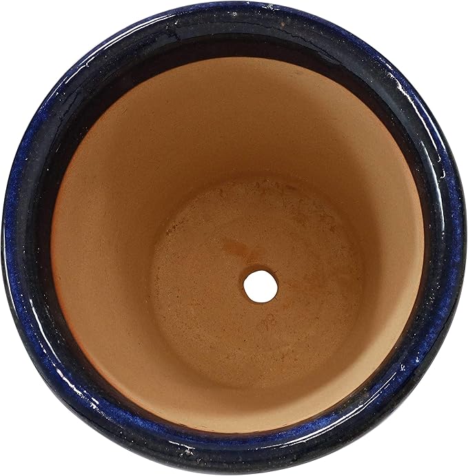 Sunnydaze Round Ceramic Planter - Set of 2 Indoor or Outdoor Plant Pots with Drainage Hole - Studio - 11" - Imperial Blue Glaze
