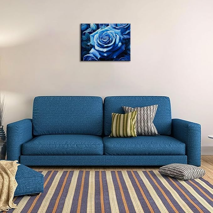 FUNHUA Blue Rose Wall Art - Blue & Black Framed Artwork for Bedroom, Kitchen, Bathroom & Wedding Decor - 12x16inches