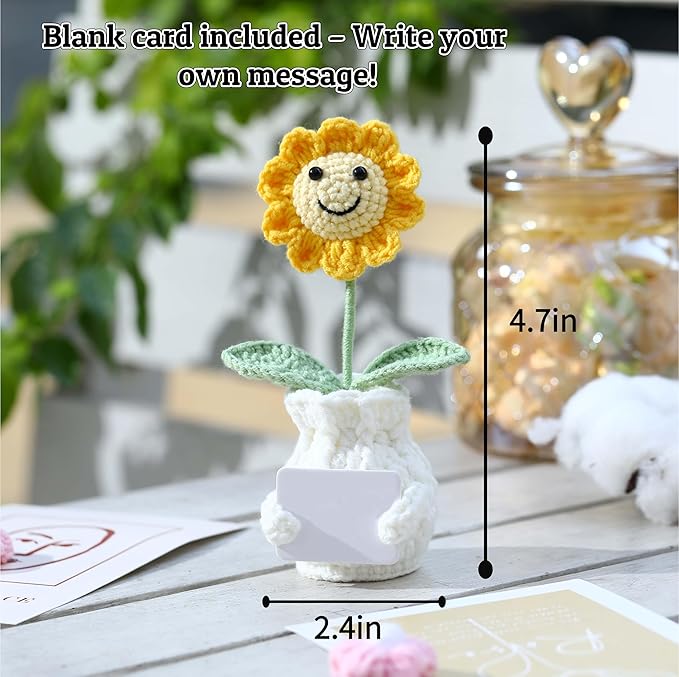 YOOJEE Personalized Handmade Positive Sunflower Doll Crochet with Card Custom Text - Appreciation Gift for Coworker, Teacher, Women, Mom, Friend - Customizable Thank You, Birthday, Christmas Gift