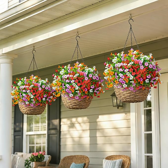 Hrobek Fake Artificial Flowers for Outdoors Faux Plants Outside Indoor,UV Resistant Realistic Silk Daisy for Home Patio Garden Back Yard Front Poch Decor Spring Summer(12 Bunches,4 Multi Colors)