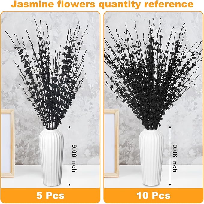 10pcs 29.5" Faux Jasmine Artificial Flowers Tall Black Floral Branches Stem for Home Wedding Vase Filler Anniversary Party DIY Decoration