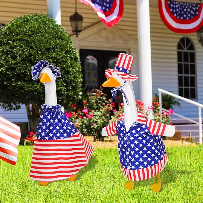 2 Set 4th of July Goose Outfit Lawn Porch Goose Clothes Plastic Goose Lawn Goose Clothing Independence Day Goose Outfit for Patriotic Outdoor Patio Yard Lawn Art Decoration(Classic)