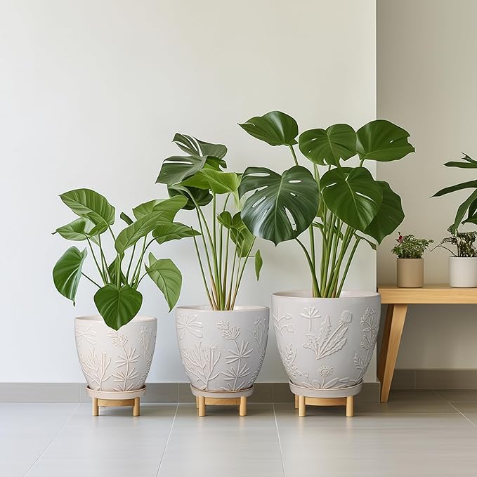 MPotTo 10 Inch Plant Pot Ceramic Planter Pot with Drainage Hole and Saucer Round Planter Large Flower Pot for Indoor Outdoor Plants Home Garden Decor White