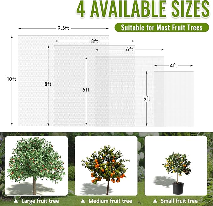 2 Pack Fruit Tree Netting Bags with Zipper and Drawstring, 4 x 5ft Ultra Fine Mesh Garden Netting Plant Cover, Bird Netting for Blueberry Bushes, Fruit Trees, Flowers (White, 4 x 5 ft)