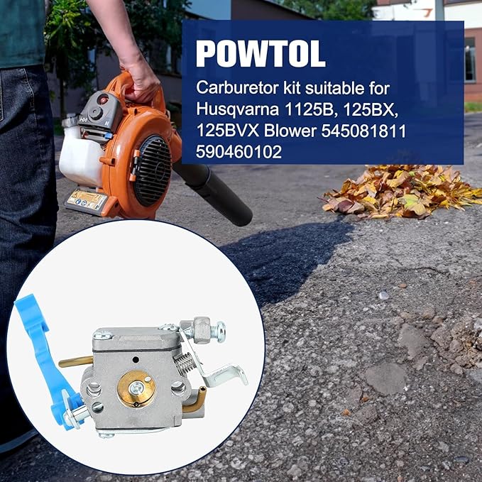 Powtol 125B 125BX 125BVX Carburetor Kit for Husqvarna 125B 125BVX 125BX Handheld Leaf Blower Parts Replace 590460102 545081811 ZAMA C1Q-W37 581798001 with 125B Air Filter Primer Bulb Kit