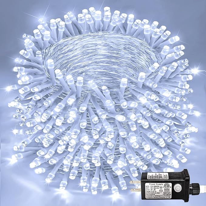 800 LED White Christmas Lights Outdoor 262ft White Christmas String Lights Clear Wire 8 Modes Plug in Twinkle Fairy Lights for Bedroom Wedding Christmas Tree Decorations