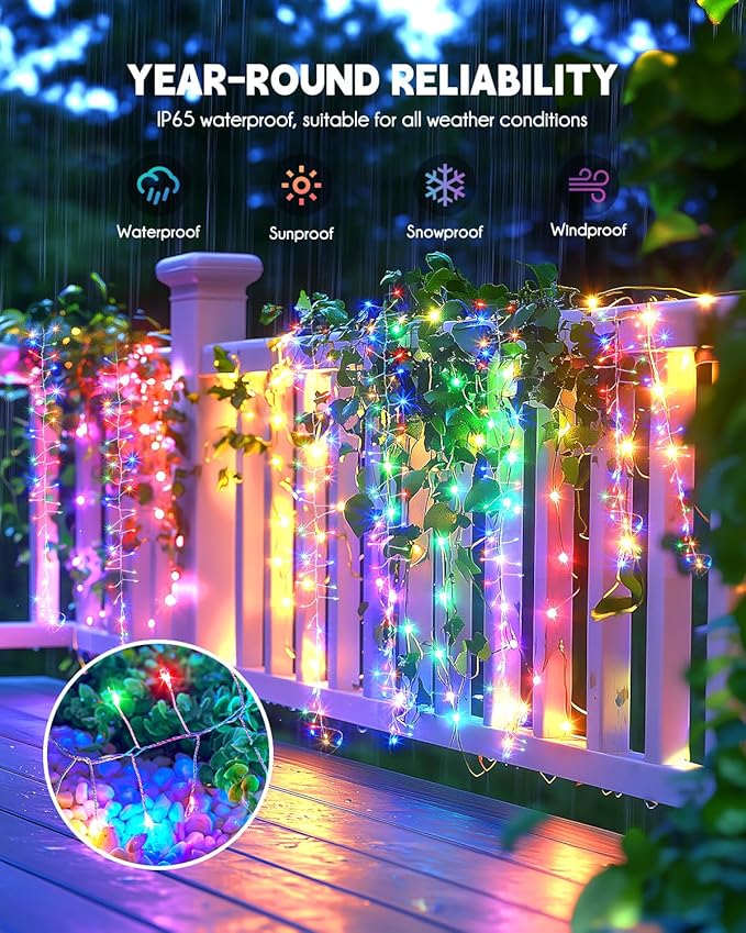 Brightown Solar String Lights for Outside, 19.6Ft 240 LED Solar Fairy Lights for Outdoor Waterproof with 8 Modes for Patio Party Garden Yard Home, Multicolor