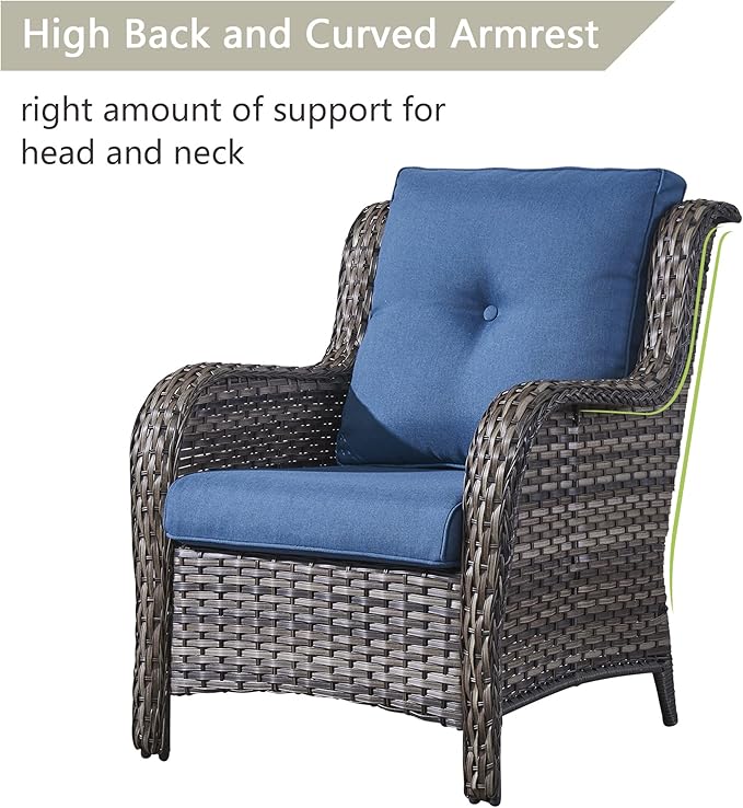 Rilyson Wicker Patio Furniture Set - 6 Piece Rattan Outdoor Sectional Conversation Sets with 2 Sofa,2 Armrest Chairs and 2 Ottomans for Porch Deck Garden(Mixed Grey/Blue)