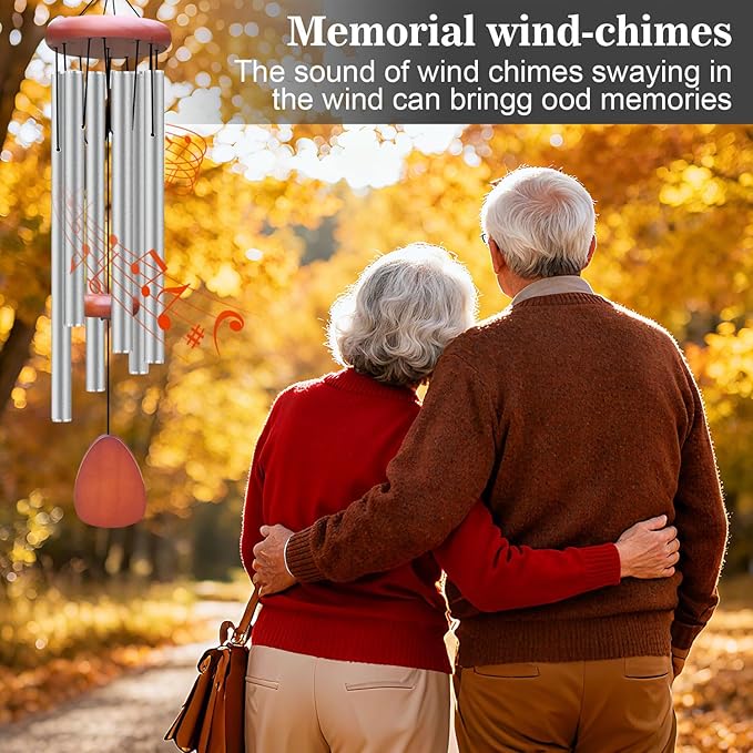 WENANA Large Aluminium Wind Chimes Outside, Soothing Melodic Memorial Sympathy Wind Chime, Suitable Outdoor Garden Decor, Gift for Mom Women Neighbors (Light Gray Wind Chime -36“)