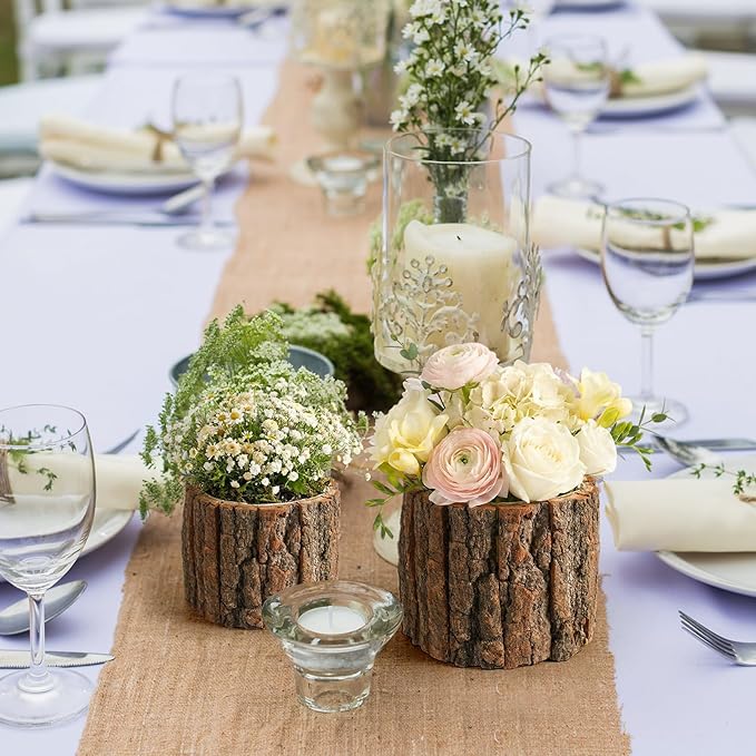 6 Pcs Wooden Vase for Centerpieces Woodland Table Decor Wooden Flower Vase Rustic Bark Stump Buckets Vintage Wood Planter Pots for Garden Party Wedding Window Home Farmhouse (L+m+s)