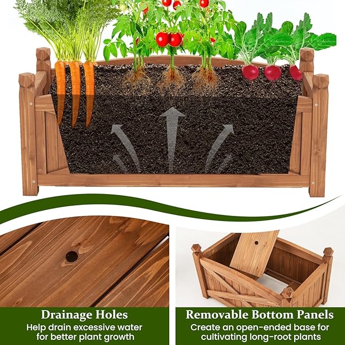 HAPPYGRILL Wooden Raised Garden Bed, Solid Wood Gardening Plant Container w/Drainage Holes for Flower Vegetable Fruit, Outdoor Elevated Planter Box for Patio Garden Yard Balcony (36”x 16”x 15”)