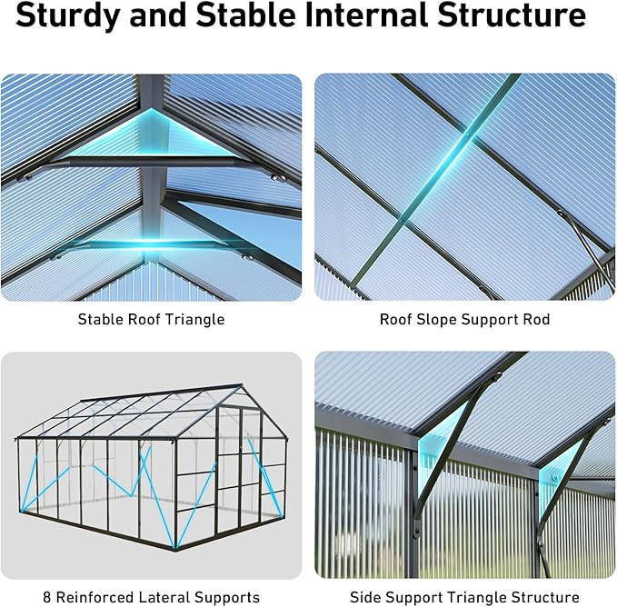 10x12FT Greenhouses for Outdoors, Polycarbonate Green House with UV Protection, Heavy Duty Greenhouse with Windproof Aluminum Frame, Roof Vent & Hygrometer for Backyard or Garden Use